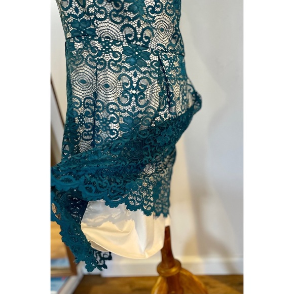 NWT XL Teal / Turquoise Lace Overlay Midi Dress - Picture 8 of 10